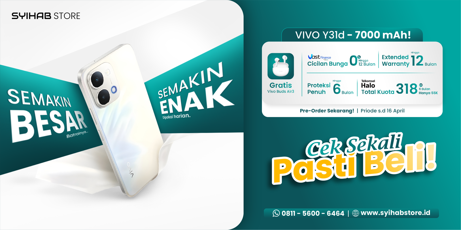 Semakin besar, semakin tahan lama! Nikmati aktivitas seharian tanpa khawatir baterai habis dengan VIVO Y31d teman setia dari pagi sampai malam